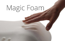 Magic foam Permette di ottenere un riposo confortevole evitando qualsiasi punto di pressione, adattandosi perfettamente alle cervicali. Grazie alla sua alta densitá e alla resilienza e’ un cuscino capace di evitare qualsiasi deformazione e di larga durata.